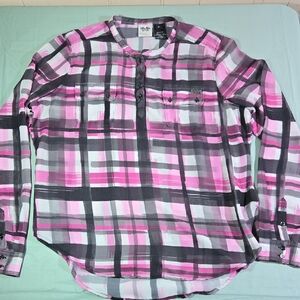 Harley-Davidson Pink and Gray Sheer  Plaid Womens XL Shirt